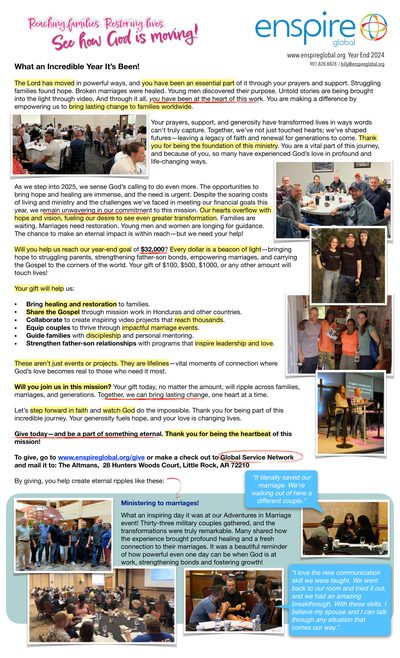 Year End 2024 Ministry Update